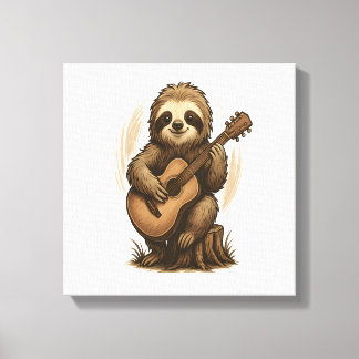 Sloth Playing Guitar Canvastryck