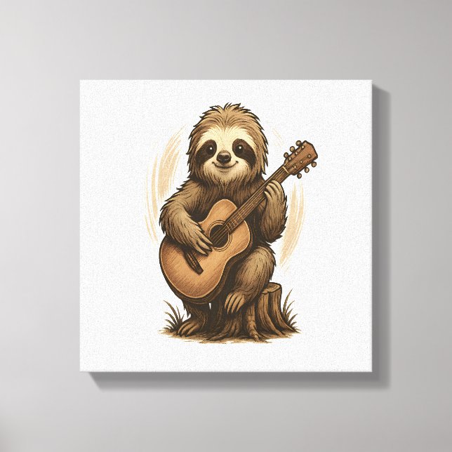 Sloth Playing Guitar Canvastryck (Framsida)