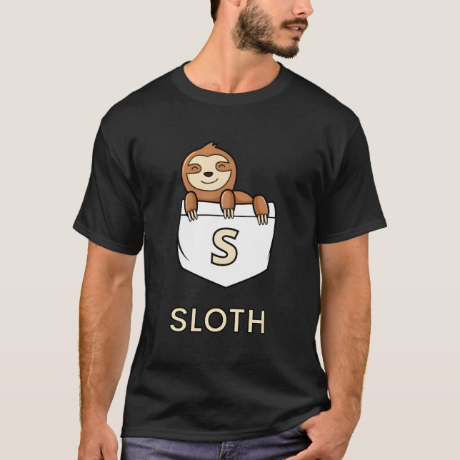 Sloth Pocket Animal Design T Shirt (Framsida)