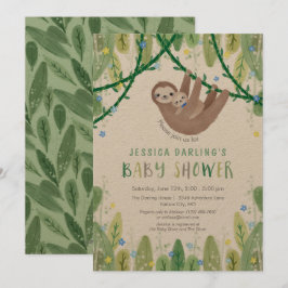 Sloth Pojke Bow Tie Shower Jungle Theme Inbjudningar