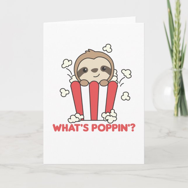 Sloth Popcorn Whats Poppin Funny Sloths Kort (Framsida)
