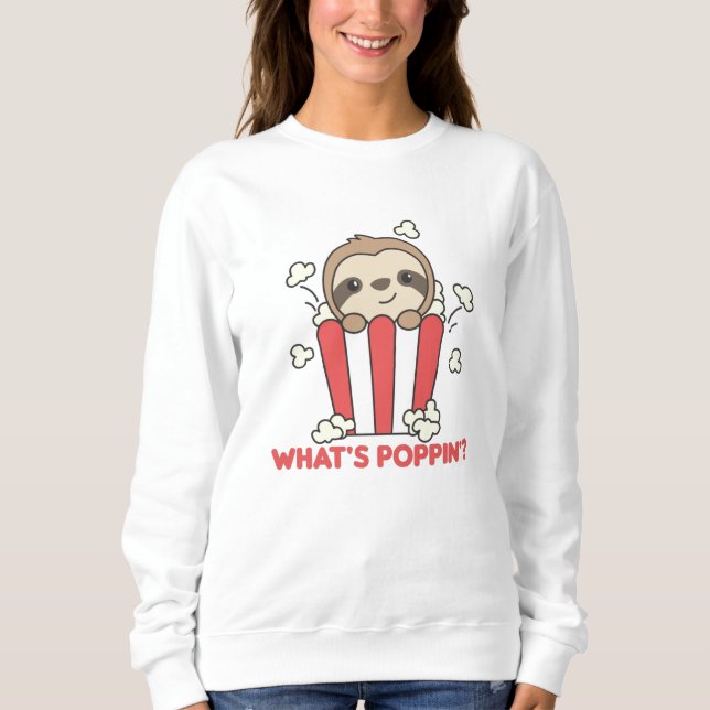 Sloth Popcorn Whats Poppin Funny Sloths T Shirt (Framsida)