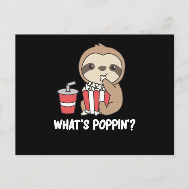 Sloth Popcorn Whats Poppin Funny Sloths Vykort (Framsida)