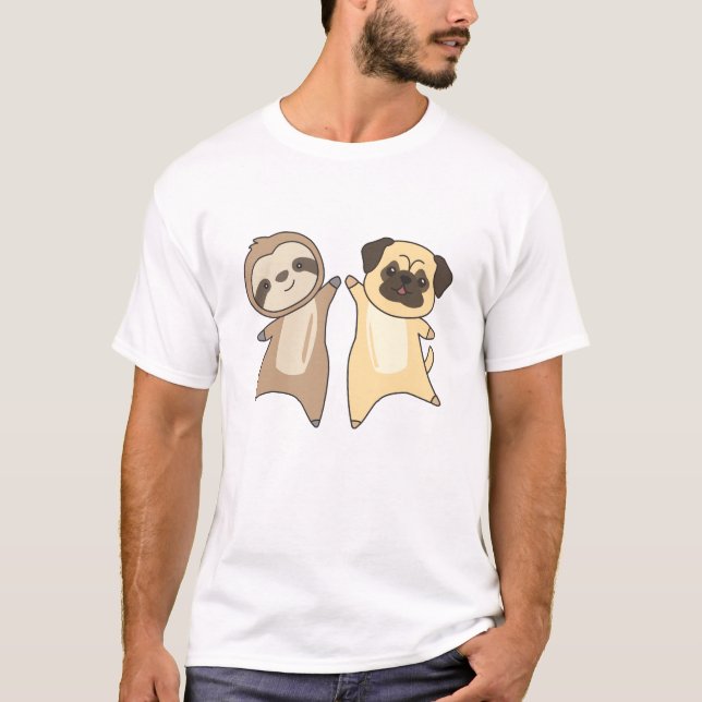 Sloth Pug Hund Djur älskare Sloth Hundar T Shirt (Framsida)
