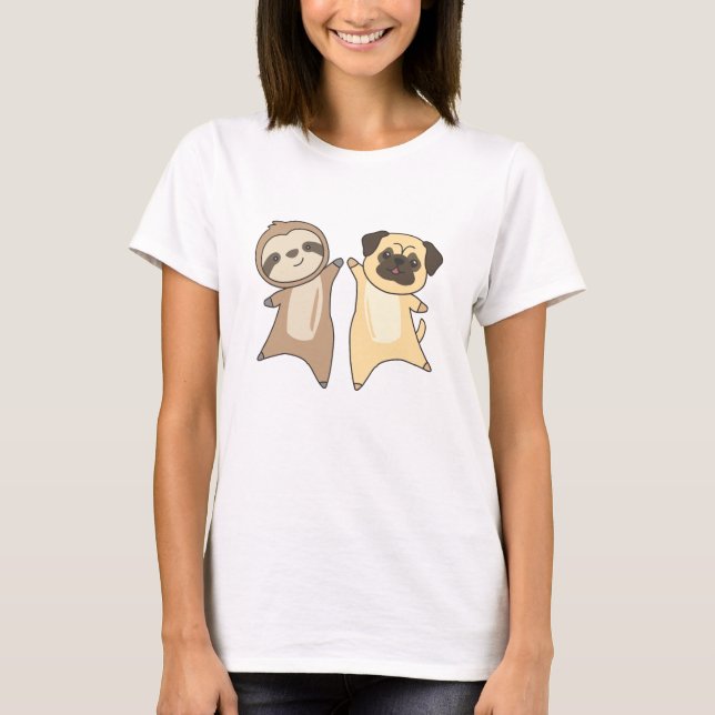 Sloth Pug Hund Djur älskare Sloth Hundar T Shirt (Framsida)