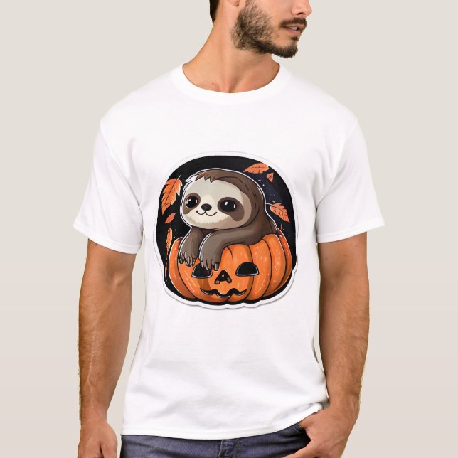 sloth pumpkin Halloween sticker Oversized T-Shirt (Framsida)