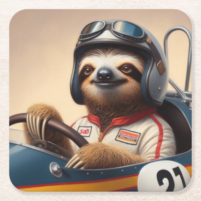 Sloth Racecar Driver Underlägg Papper Kvadrat (Framsidan)
