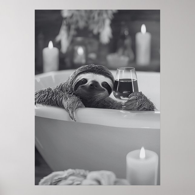 Sloth Relaxing in the Tub Roligt Bathroom Poster (Framsidan)