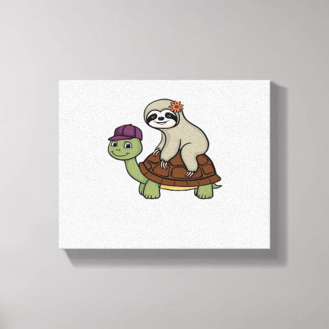 Sloth rider en sköldpadda Classic T-Shirt Canvastryck (Framsida)