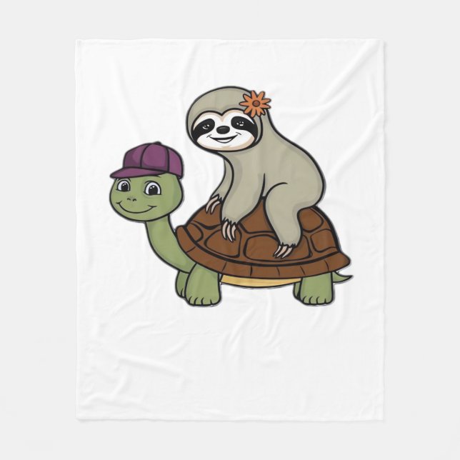 Sloth rider en sköldpadda Classic T-Shirt Fleecefilt (Framsidan)