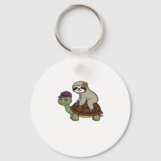 Sloth rider en sköldpadda Classic T-Shirt Nyckelring (Framsida)