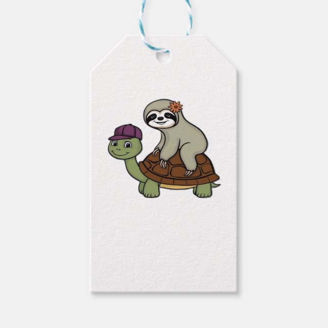 Sloth rider en sköldpadda Classic T-Shirt Presentetikett (Framsidan)
