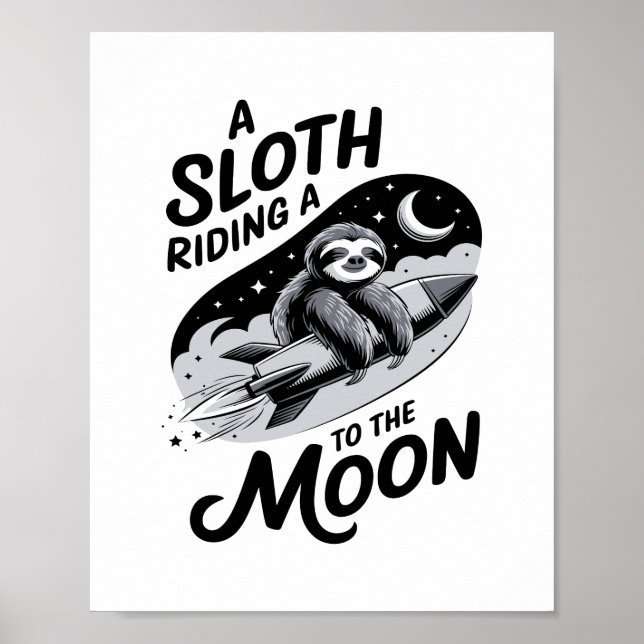 Sloth Riding a Rocket till Måne Poster (Framsidan)