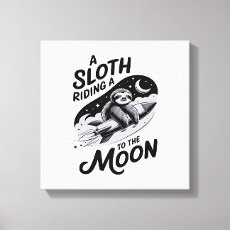 Sloth Riding a Rocket to the Moon Canvastryck