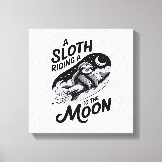 Sloth Riding a Rocket to the Moon Canvastryck (Framsida)