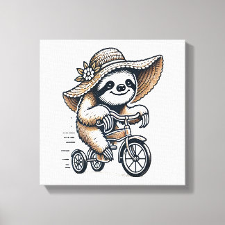 Sloth Riding Bike Canvastryck