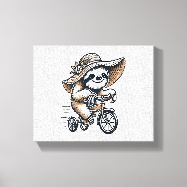 Sloth Riding Bike Canvastryck (Framsida)
