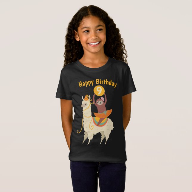 Sloth Riding Llama Birthday Anpassningsbar T-Shirt (Hel framsida)