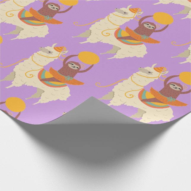 Sloth Riding Llama Birthday Presentpapper (Hörn)