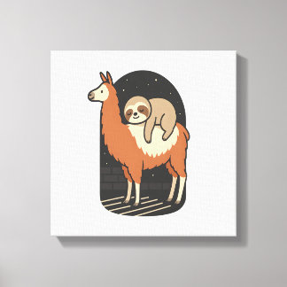 Sloth Riding Llama Canvastryck