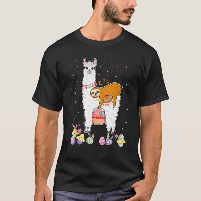 Sloth Riding Llama Eggspert Påskägg Hunt T Shirt (Framsida)