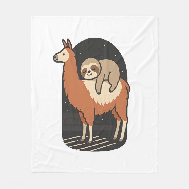 Sloth Riding Llama Fleecefilt (Framsidan)