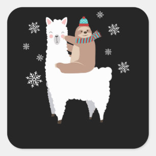 Sloth Riding Llama Funny jul Scarf Santa Hat Fyrkantigt Klistermärke