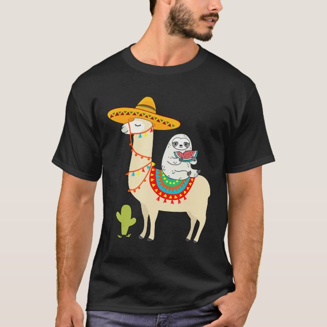 Sloth Riding Llama Mexican Fiessta Cinco De Mayo T Shirt (Framsida)