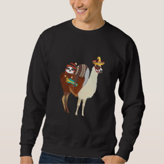Sloth Riding Llama Mexican Fiessta Cute Cinco De M Lång Ärmad Tröja
