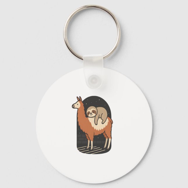 Sloth Riding Llama Nyckelring (Framsida)