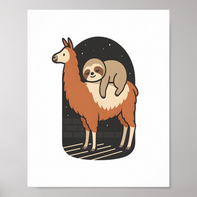 Sloth Riding Llama Poster (Framsidan)