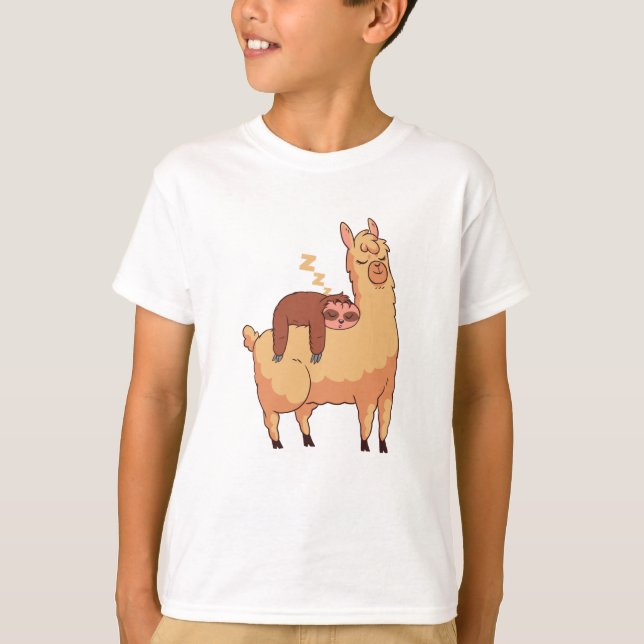 Sloth Riding Llama T Shirt (Framsida)