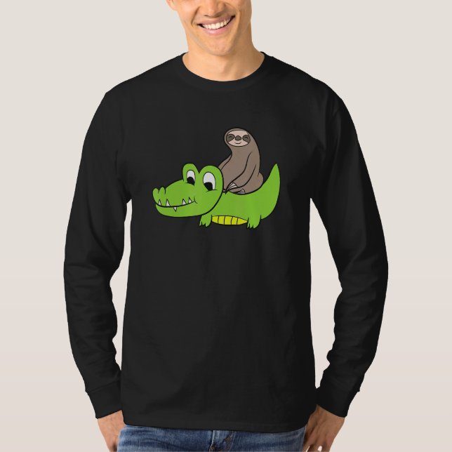 Sloth Riding on Alligator Kids Crokodile Alligator T Shirt (Framsida)