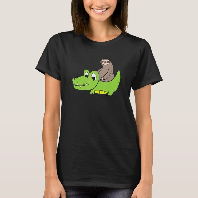 Sloth Riding on Alligator Kids Crokodile Alligator T Shirt (Framsida)