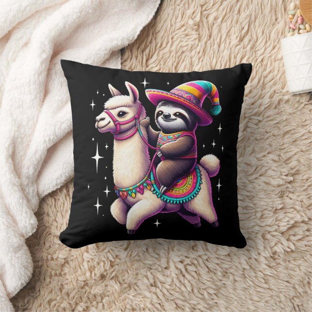 Sloth Riding on Llama Cute Animals Kids Boys Girls Kudde (Filt)
