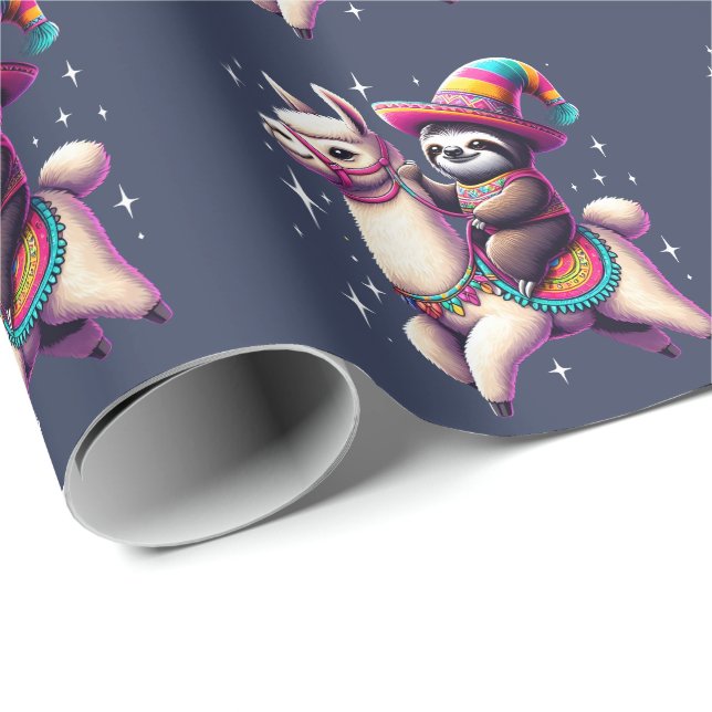 Sloth Riding on Llama Cute Animals Kids Boys Girls Presentpapper (Rullad Hörn)