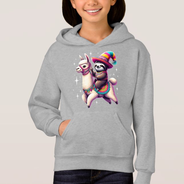 Sloth Riding on Llama Cute Animals Kids Boys Girls T Shirt (Framsida)