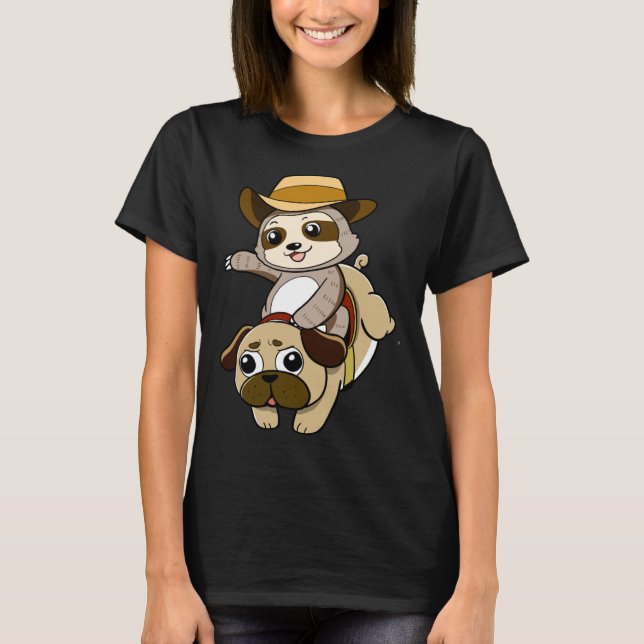 Sloth Riding Pug Hund Kids T Shirt (Framsida)