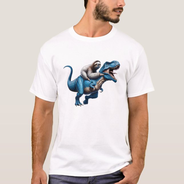 Sloth Riding T-Rex Dinosaur Lover T-Shirt (Framsida)