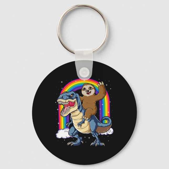 Sloth Riding T-rex Dinosaur Rainbow Funny Animals Nyckelring (Framsida)