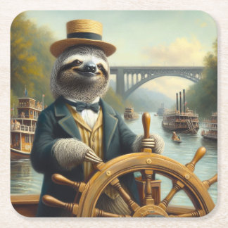 Sloth Riverboat-kapten Underlägg Papper Kvadrat