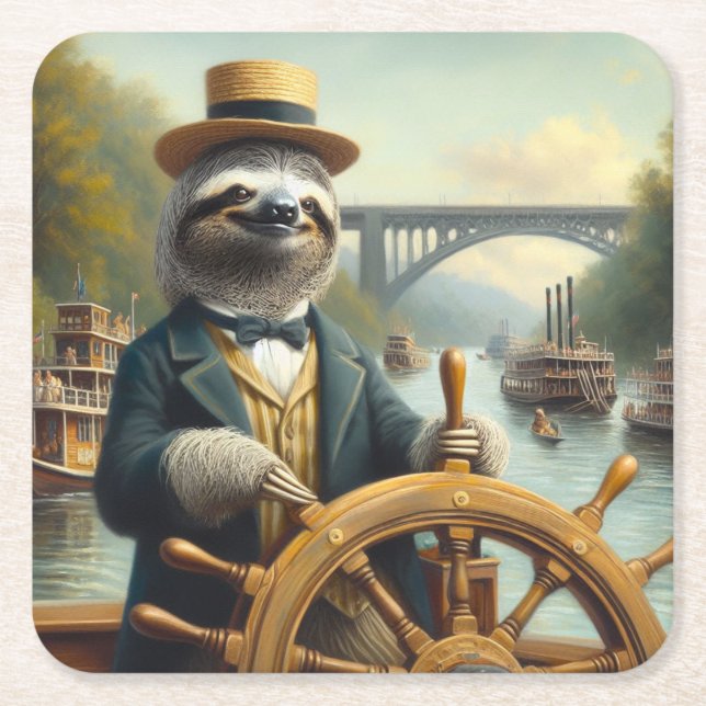 Sloth Riverboat-kapten Underlägg Papper Kvadrat (Framsidan)