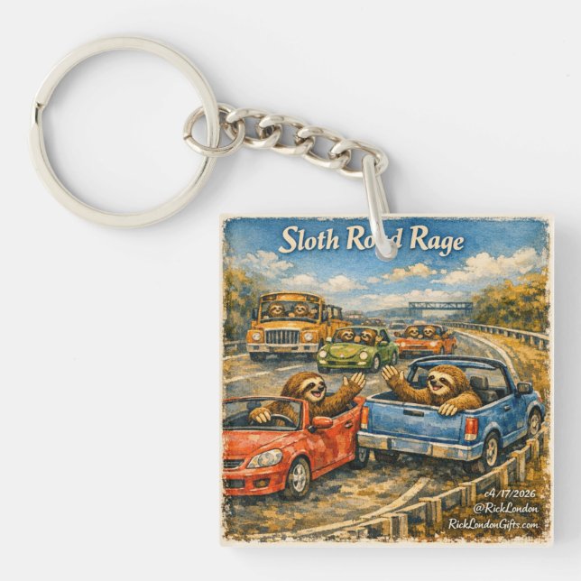 Sloth Road Rage – Rockwell‑Inspired Watercolor Car (Framsidan)