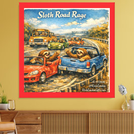 Sloth Road Rage – Rockwell‑Inspired Watercolor Car Canvastryck