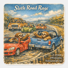 Sloth Road Rage – Rockwell‑Inspired Watercolor Car Fyrkantigt Klistermärke