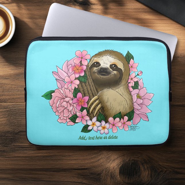 Sloth Rosa Flowers Laptop Fodral (Skapare uppladdad)