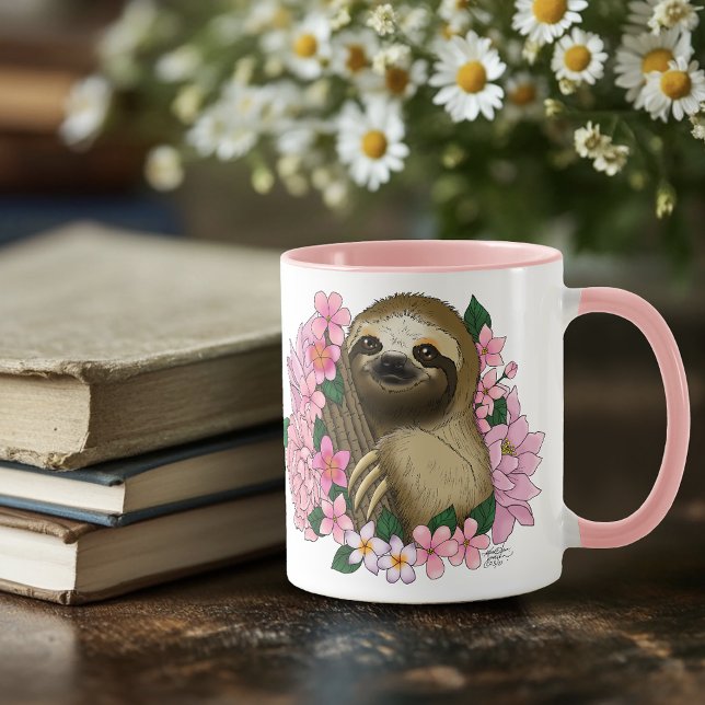 Sloth Rosa Flowers Mugg (Skapare uppladdad)