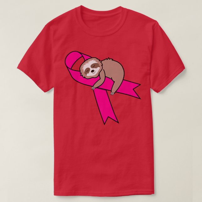 Sloth Rosa Ribbon Warrior Cute Breast Cancer Medve T Shirt (Design framsida)