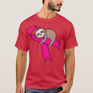 Sloth Rosa Ribbon Warrior Cute Breast Cancer Medve T Shirt