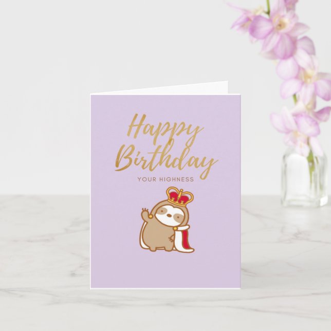 Sloth Royalty Birthday Card Kort (Orkide)